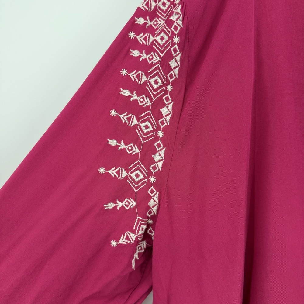 Savanna Jane Top Shirt Womens 3x Pink Floral Embroidered Boho Rayon Tropic - Picture 5 of 10
